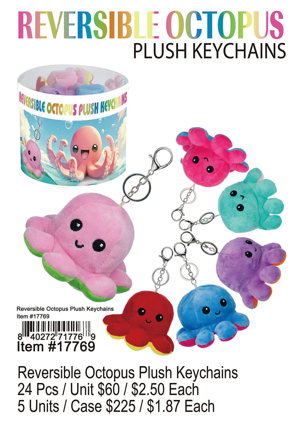 Reversible Octopus Plush Keychains